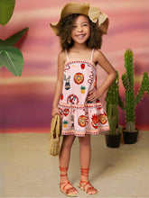 Young Girls Woven Casual Dress With Cute Graffiti Print